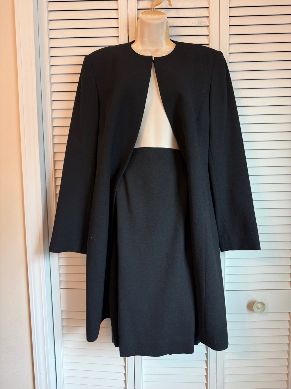VTG 90s Talbots Black Wool Long Overcoat & Skirt Size 12/14 Classic Minimalist